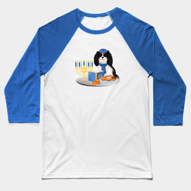 Hanukkah Tri-Colored Cavalier King Charles Spaniel Baseball T-Shirt by Cavalier Gifts